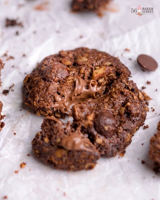 Molten chocolate cookie broken open